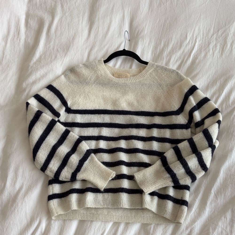 Sezane Striped Wool Blend Sweater - White & Navy